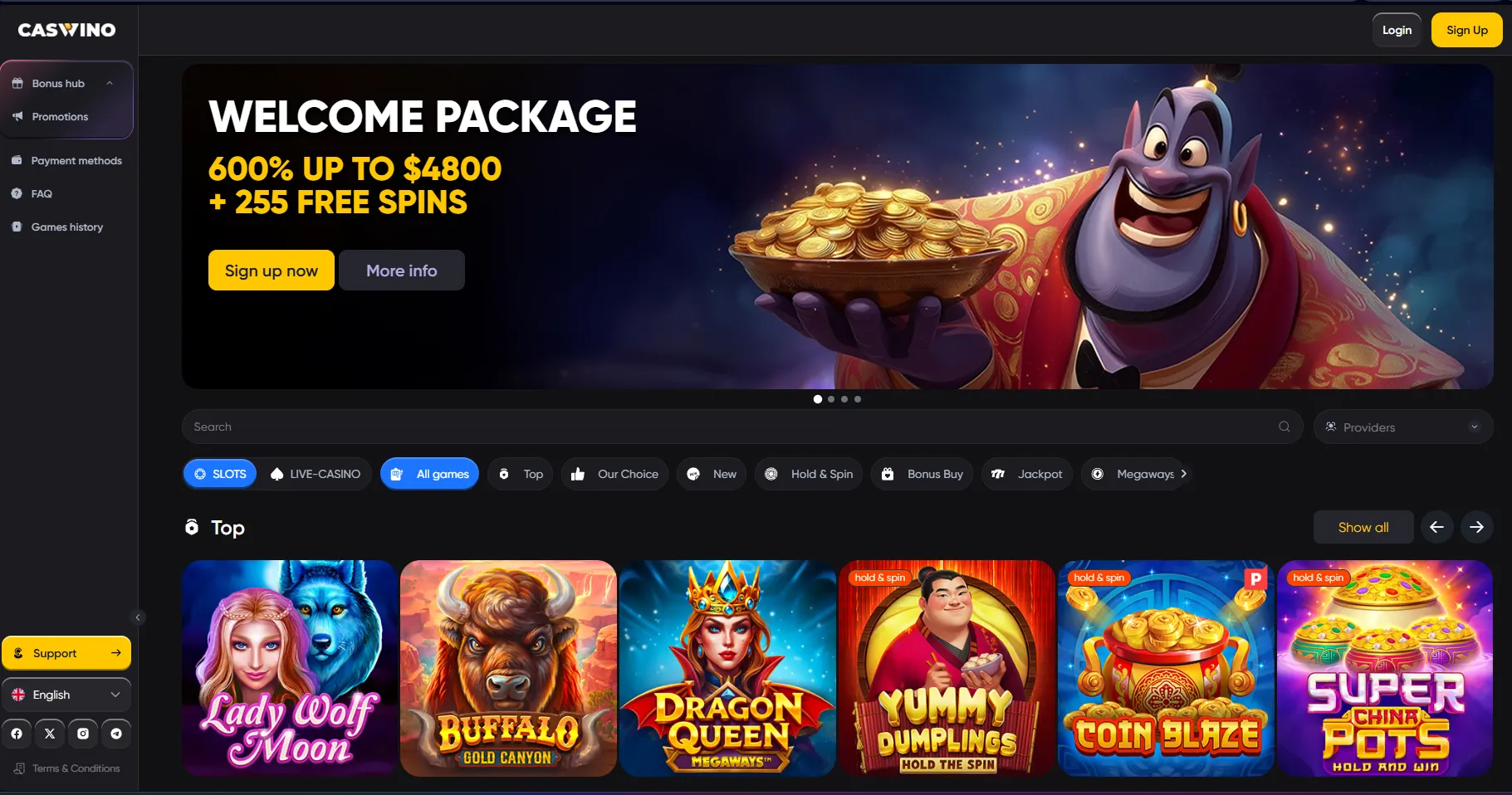 Caswino review casino homepage and games