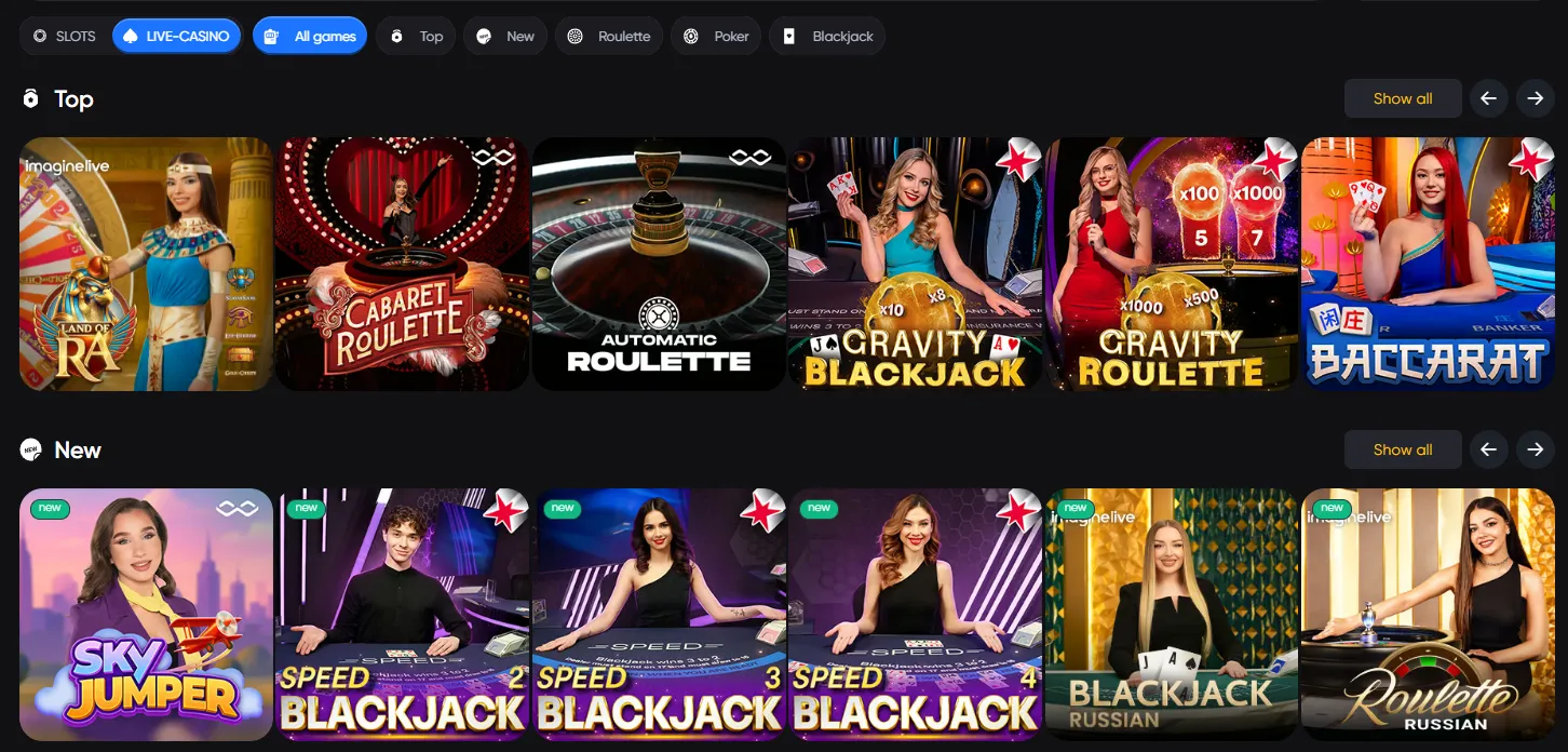 Caswino review live game shows section