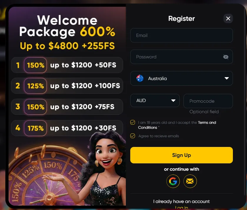Caswino review welcome package signup form