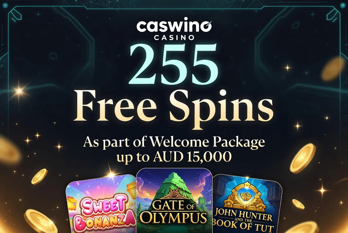 Caswino Welcome Package: 255 Free Spins + up to AUD 15,000 on top slots